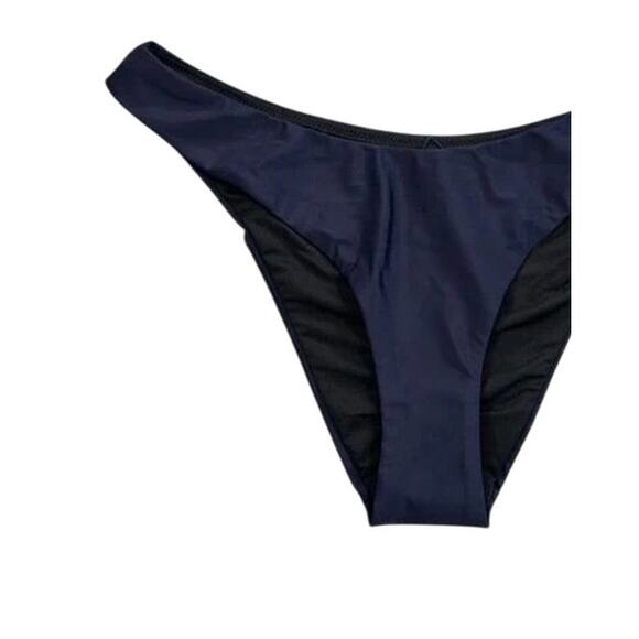 NWT J.Crew Curved Waist Mid Rise High Leg Cheeky Bikini Bottom Swim S Navy Blue - Picture 2 of 15